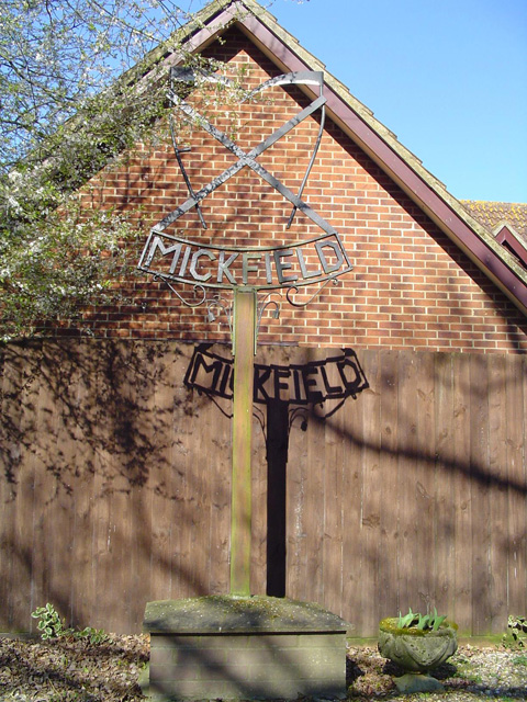 The current incarnation of the Mickfield Village sign